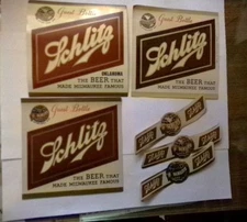 1939 SCHLITZ beer GUEST BOTTLE labels 32 oz & neck labels 3 different NOS