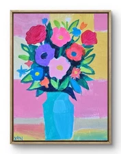 Colorful Modern Art Acrylic Canvas Painting 8X10 Flower Bouquet Xtn Original