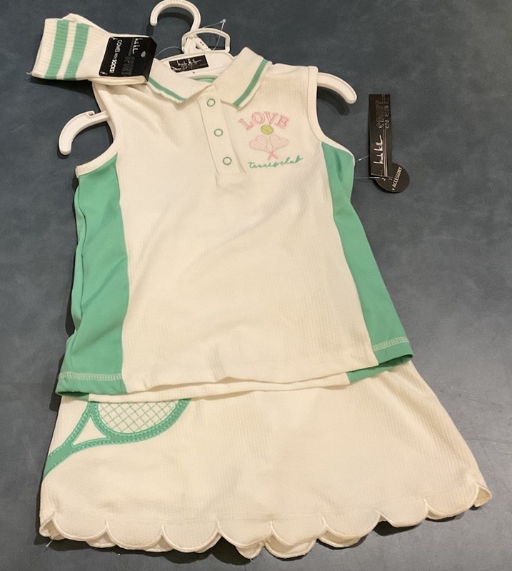 Nicole Miller SPORT Girl’s Size 6X Sleeveless Polo Tennis Skort Sock 3 Piece Set