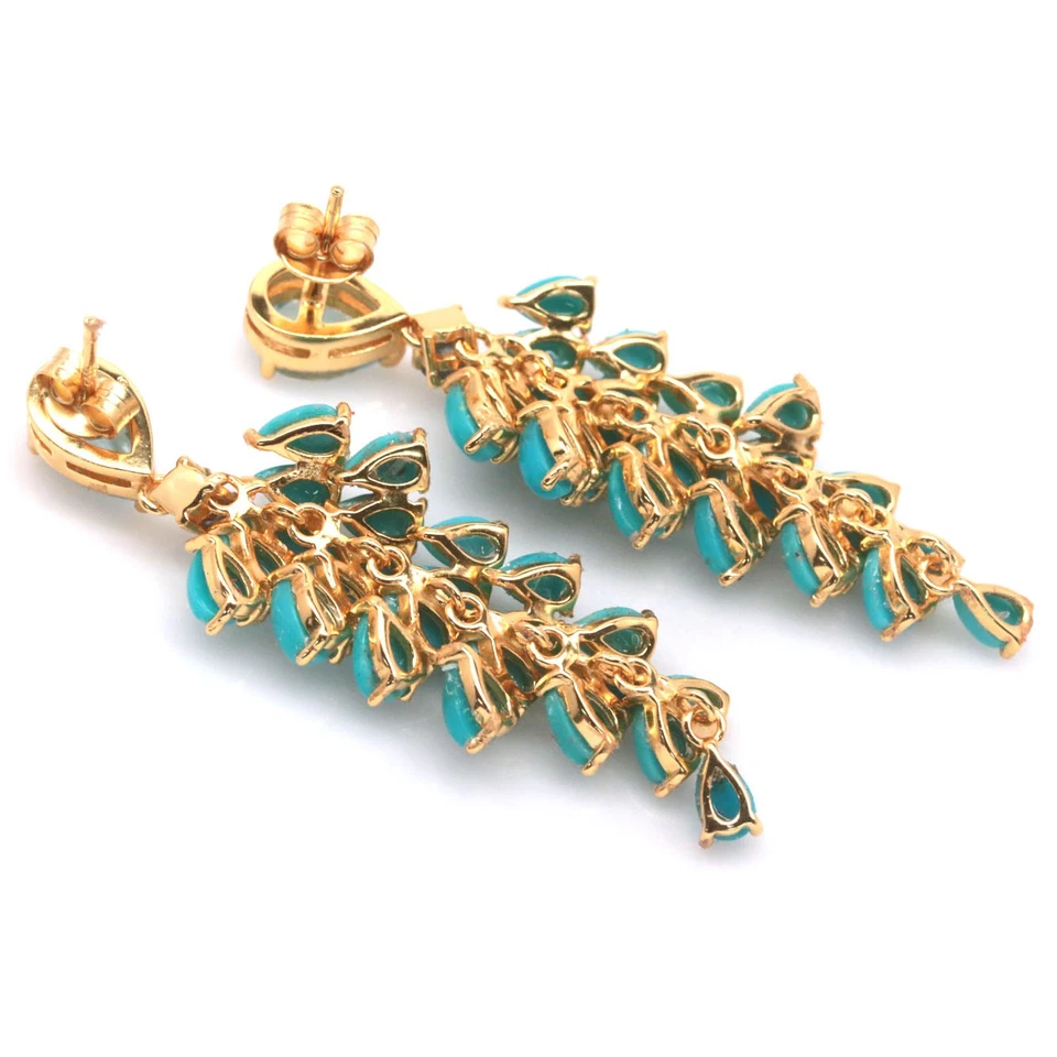 Plata 925 hecha a mano 5 x 7 mm. Pendientes de topacio azul cielo, turquesa y zafiro Foto 3 de 4