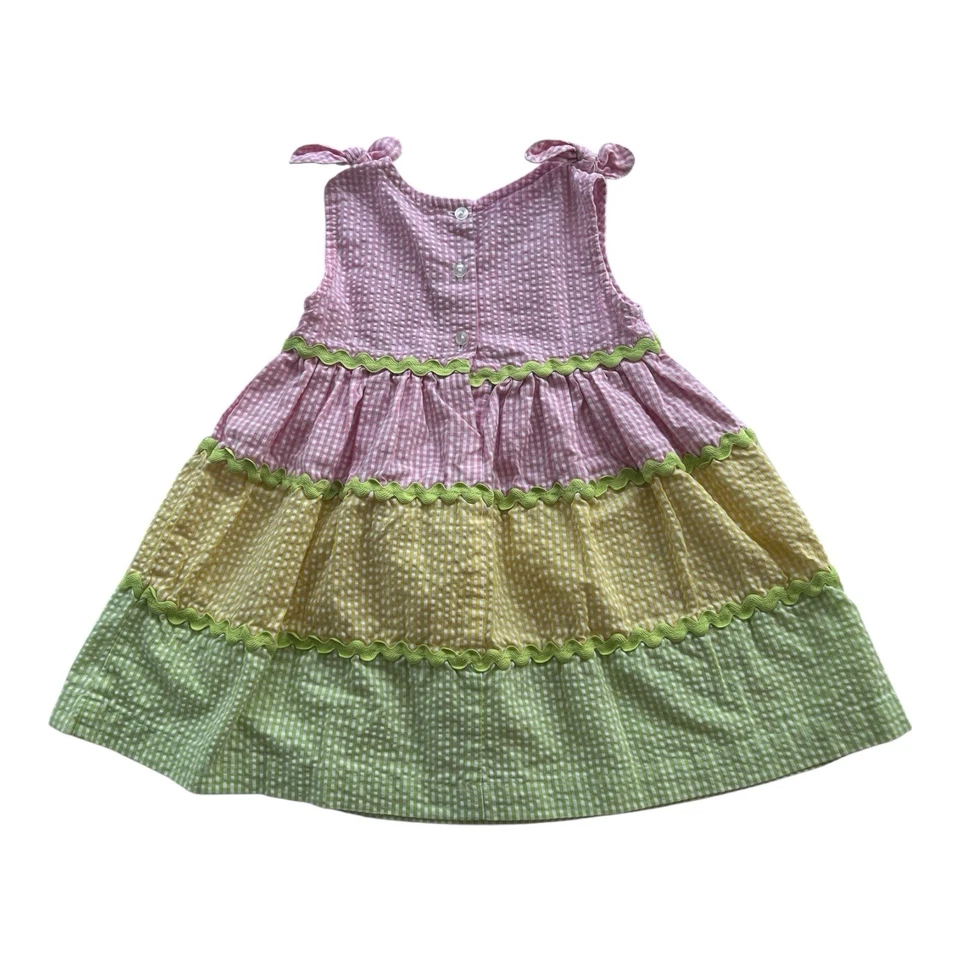 Girls Vintage Pastel Floral Heart Gingham Seersucker Summer Sun Dress 2T - Image 2 of 4