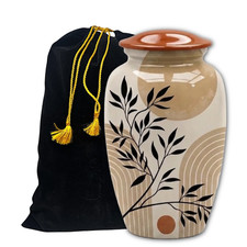 Modern Beige Cremation Urn for Ashes Adult 190 Cu In Memorial Urn 10"x6.5" w/Bag