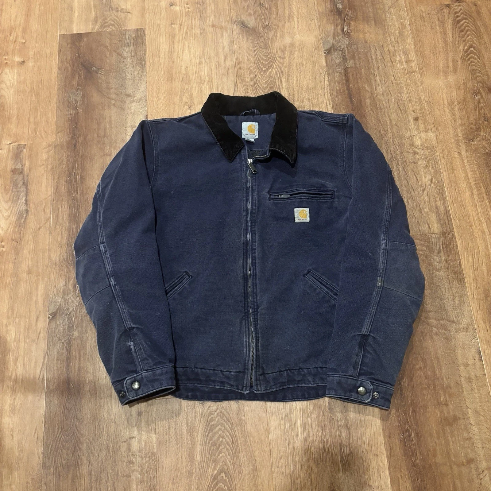 Vintage Carhartt Detroit Jacket Mens Medium Blanket Lined Faded Blue Distressed image 1