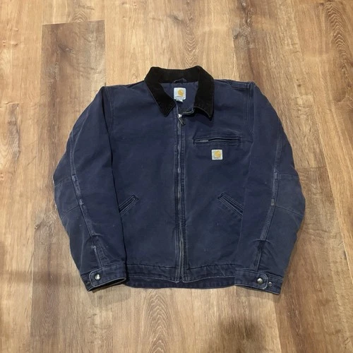 Vintage Carhartt Detroit Jacket Mens Medium Blanket Lined Faded Blue Distressed video thumbnail