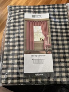 ONE Harcourt black/beige  Check valance tab top 15 x 60 100% cotton New