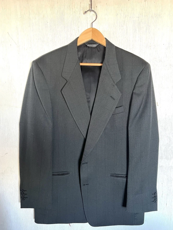 Vintage 80s Pierre Cardin 2-piece Suit Men’s Dark Grey Windowpane Check Sz 42R L - Image 2 of 4