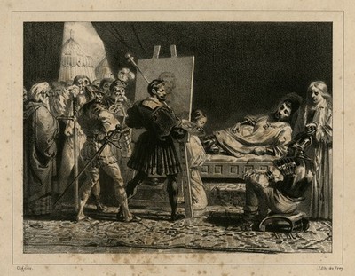 Antiker Druck - Baldassare Peruzzi - Der getötete Constable de Bourbon - Gigoux - ca. 1835