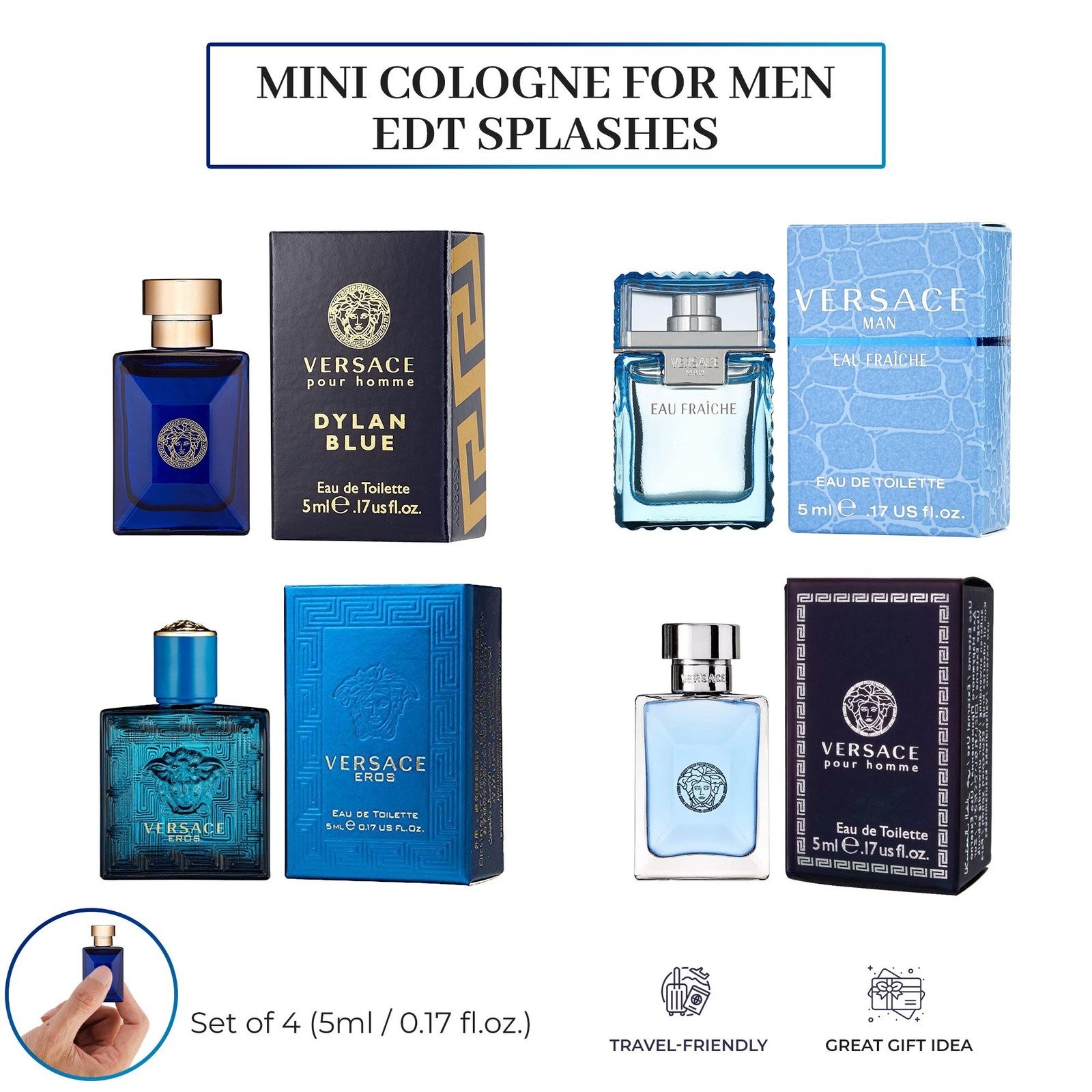 For Men Set Of 4 Mini Eros, Pour Homme, Dylan Blue, Eau...