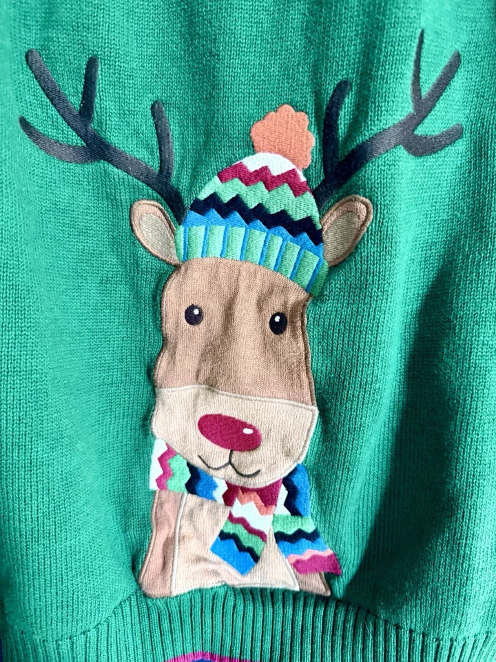 Gymboree Kids Knit Reindeer Christmas Sweater Size 8 Green With Red Trim EUC - Image 2 of 4