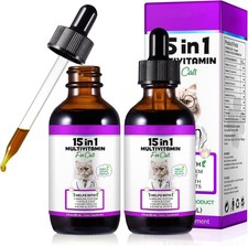 Cat Multivitamin,15 in 1 Vitamins Liquid Drops Supplements for Heart 2PCS