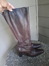 Prada Brown Leather Knee-High Riding Boots Po...