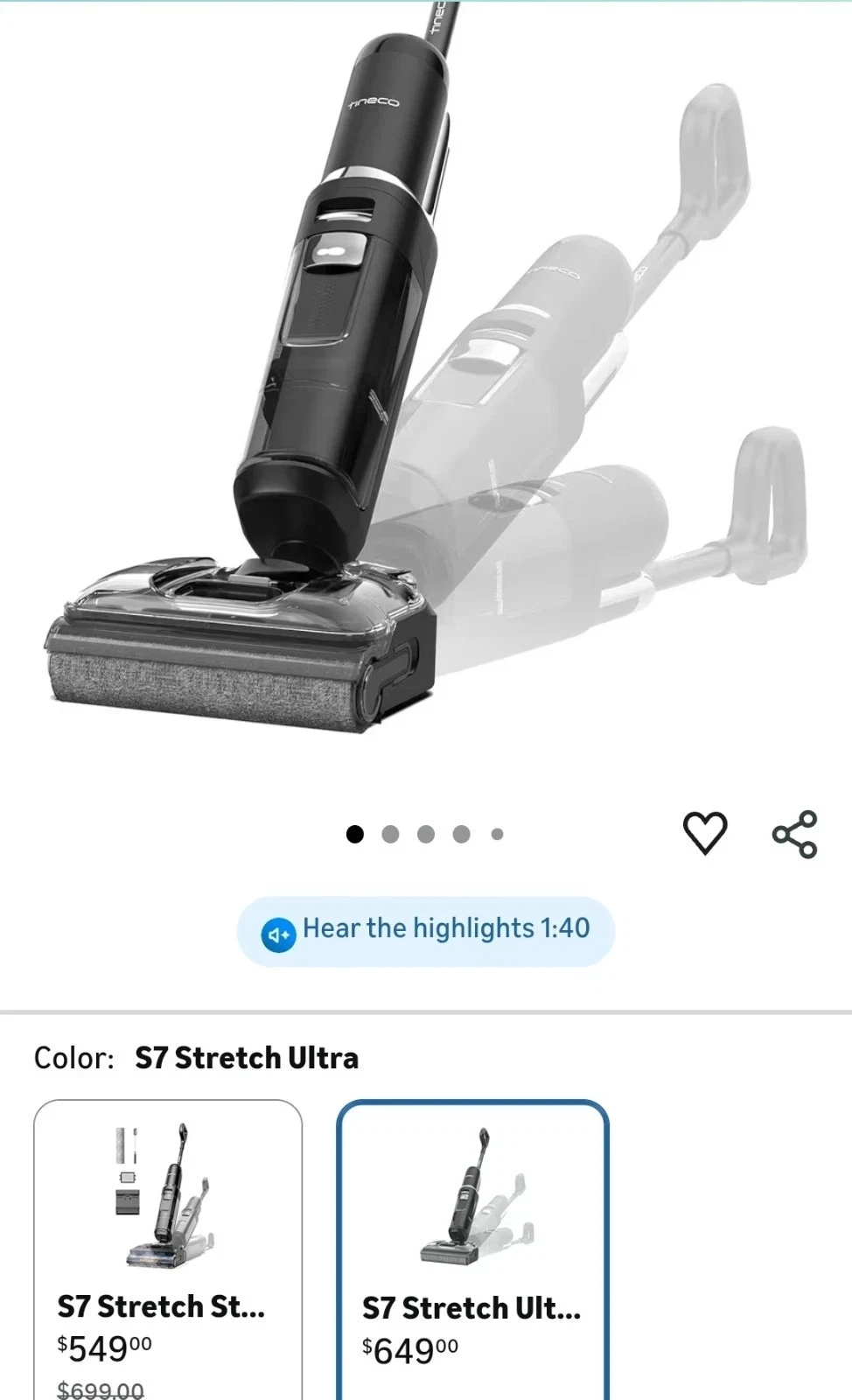 Tineco Floor ONE S7 Stretch Ultra Cordless Wet Dry Vacuum Cleaner, 180°Lay-Flat - product detail image 1