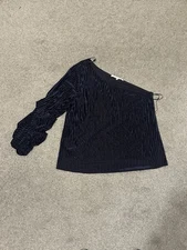 Collective Concepts Blue Stripe Velvet One Shoulder Blouse. NWOT Xl