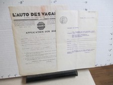 L'Auto Des Vacances rental car contract 1929 application for hire Donnet France