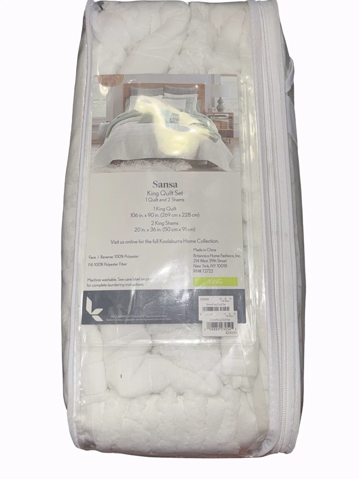 Conjunto de Colcha Koolaburra Branca Sansa King 1 Colcha Duas Fatas 100% Poli NOVO EM FOLHA - Imagem 4 de 4