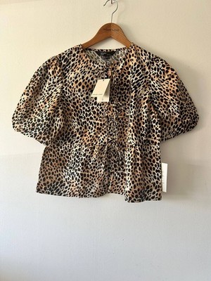 Nobodys Child Damenoberteil Leopardenmuster UK 8 US 4 Leopard Puffärmel Bernice