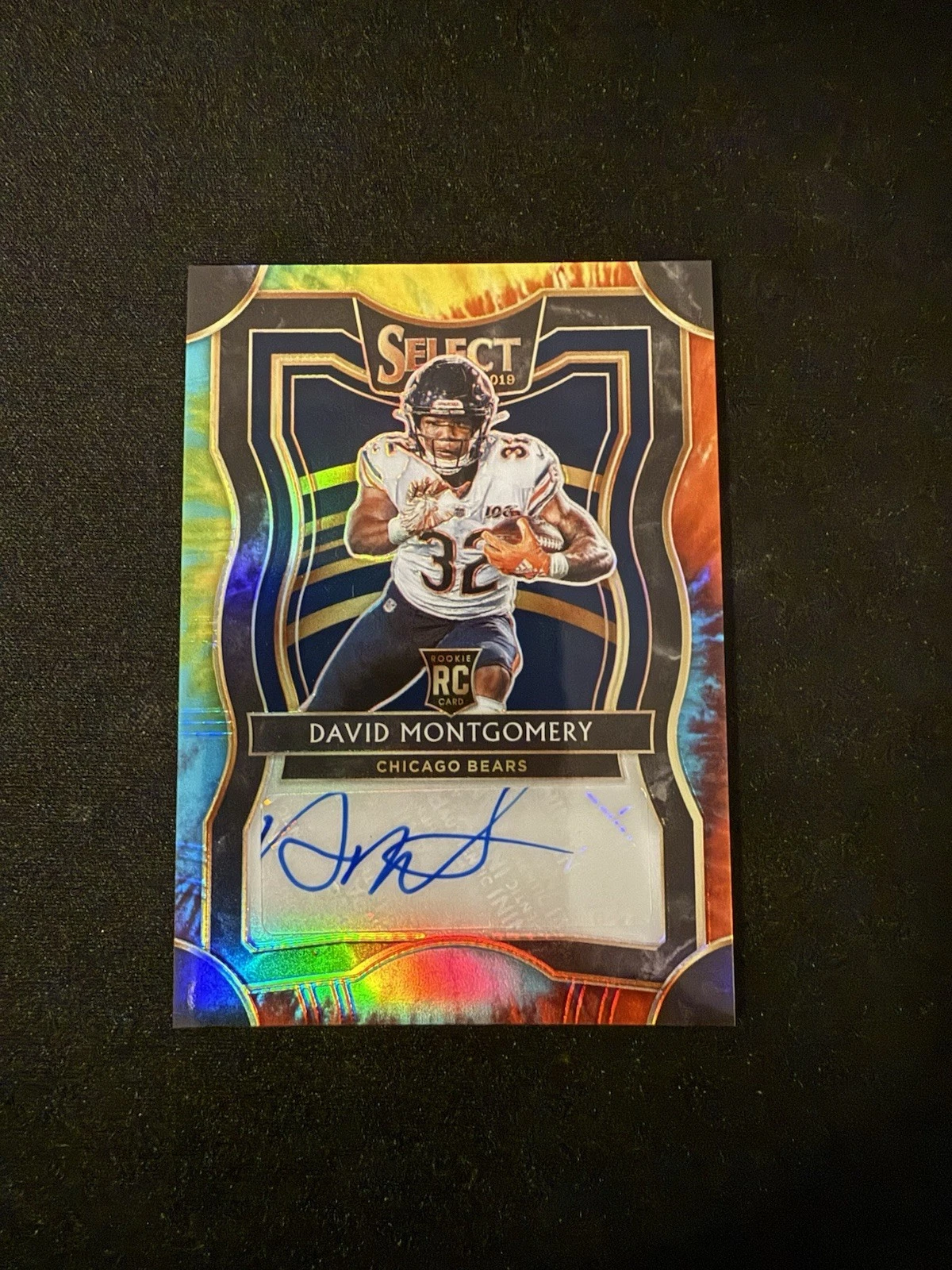David Montgomery Panini Select Rookie Signature Prizm #RS7 Die-Cut Tie Dye