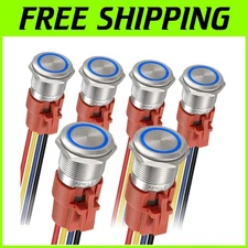 19MM Latching Push Button Switch 12V-24V DC, Waterproof Stainless Steel - 6PCS