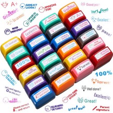 24 Pcs Teacher Stamps for Classroom Self Inking Grading Stamps Parent Signatu...
