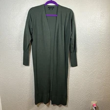 Ann Taylor Long Green Duster Cardigan Sweater XS Coastal Fall Layering Basics