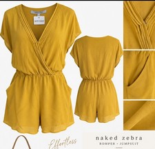 NWT V-Neck Romper Yellow Sz M Brunch Classic Vacation Barbiecore Boho Chic