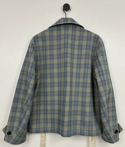 Acne Studios Plaid Jacket Blue & Taupe Two-Way Zipper Size 48 image 2
