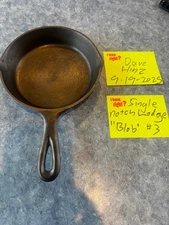 Restored #3 Lodge Cast Iron Skillet, 3-notch "blob", 1965-1992
