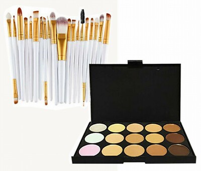 MAKEUP PINSEL SET GLAMZA 20-TEILIG WEISSE AUGENBÜRSTEN & 15-TEILIGE KONTURPALETTE
