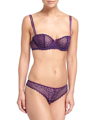 Chantelle MERCI Parade Purple 1745 Unlined UW Demi Bra 32B & 1749 Tanga Thong S