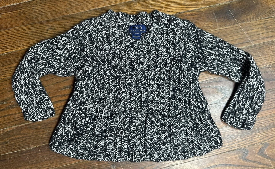 Polo Ralph Lauren Niña Blanco y Negro Grueso Tejido Suéter Talla 3/3T Foto 2 de 4