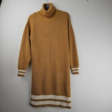 SWEATER DRESS Fall Gold Colored Turtleneck NWT Womens M Stripe White Los Angeles