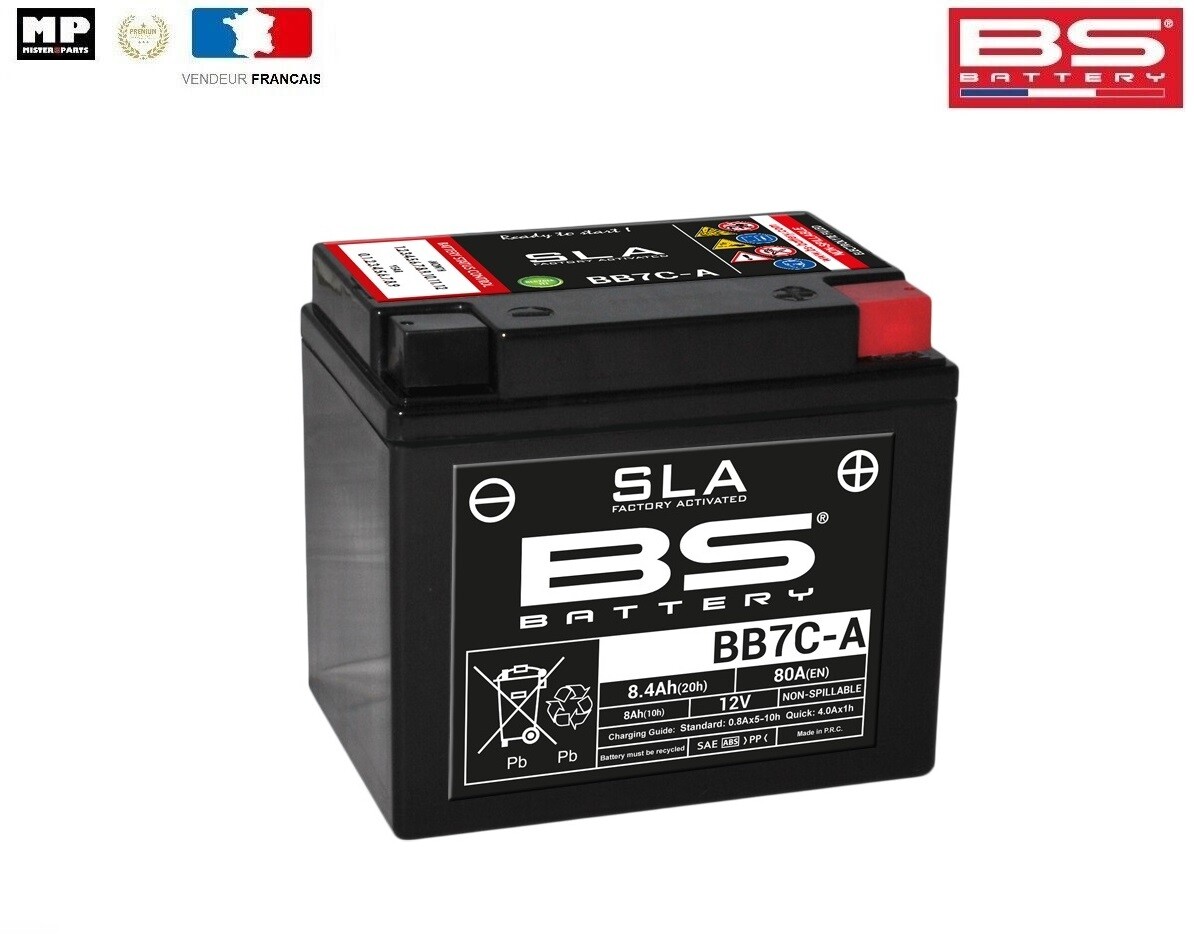 Batterie moto BB7C-A BS-BATTERY 12V 8.4Ah pour remplacer l'allumage fatigué d'un trail