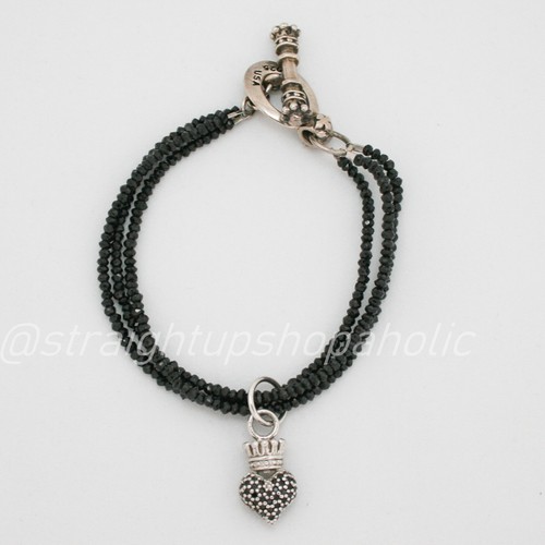 King Baby Black Spinel Bracelet SML BLK 3D Pave Crowned Heart Q40-5260 MSRP $295 - Picture 2 of 7