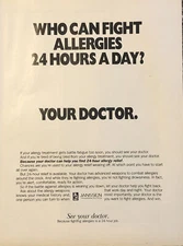 1989 Janssen Pharmaceutical PRINT AD Doctor Fights Allergies 24hr / Day VTG 80s