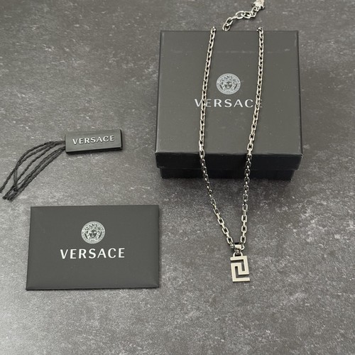 SALE VERSACE Necklace Greca Motif Charm Adjustable Chain Silver NEW - Picture 10 of 13