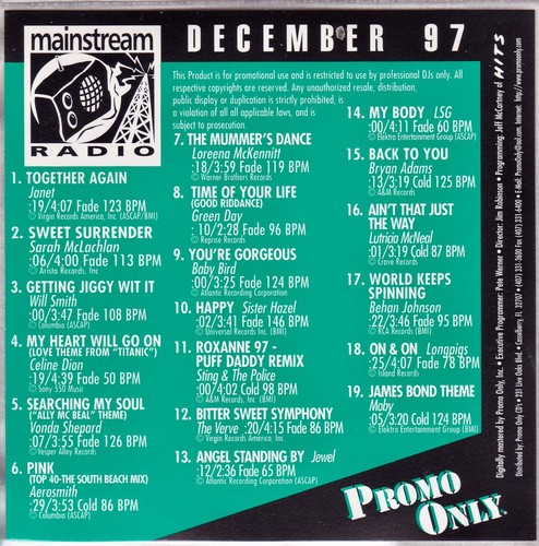 PROMO ONLY Mainstream Radio Series CD / December 1997 / Various Artists / MINT - Picture 2 of 2