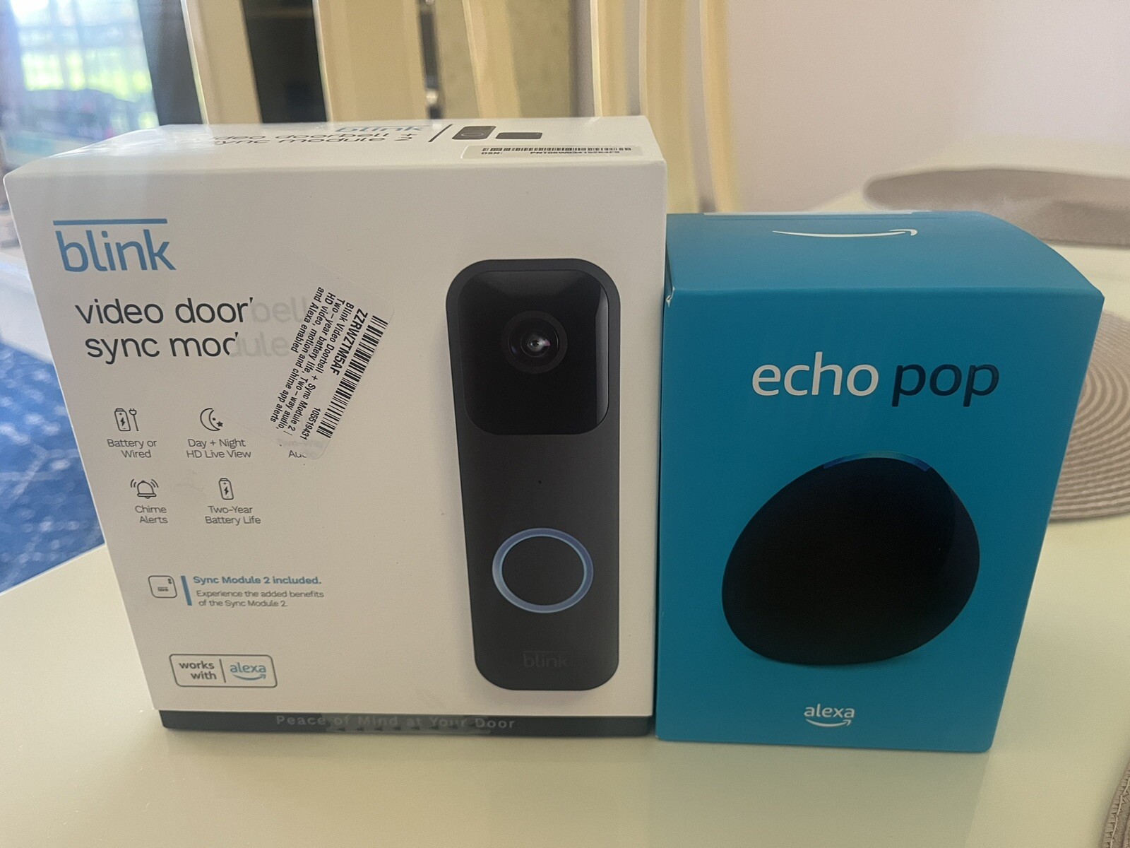 Blink Video Doorbell Wired or Wireless with Two-Way Audio and Amazon Echo Pop-image