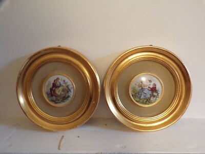 Vtg Lot of 2 Hand Painted Ceramic Tile Pictures On Velvet 