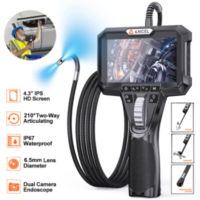 AN302 Endoscope Dual Lens Inspection Camera 6.5mm Two-Way Articulating Borescope