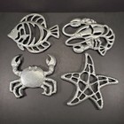 Set of 4 Metal Crab, Lobster, Fish, Starfish Trivets Hot Plates Beach Seafood