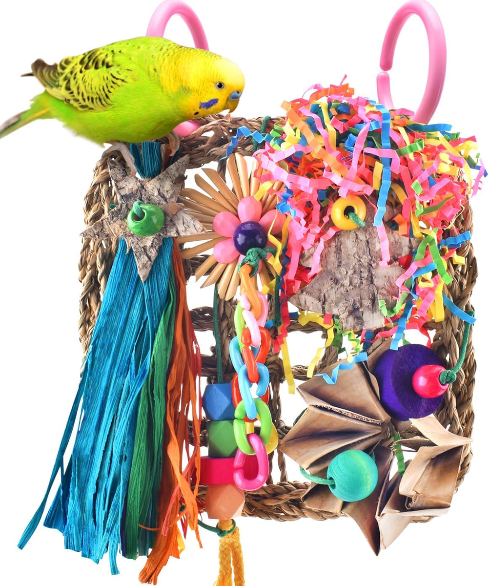 Conure Toys, Bird Grass Mat Foraging Wall Toy Parrot Climbing Hammock with  Color