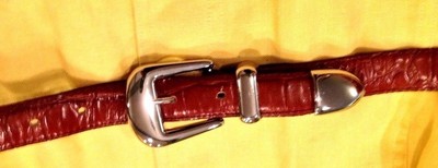 Vintage Gator Croco Leather Belt Cowhide Chestnut Brown Western Cowgirl Women 34 Womens Gator Cowhide Belt 30 75 Medium Brass Buckle Brown  main image 4