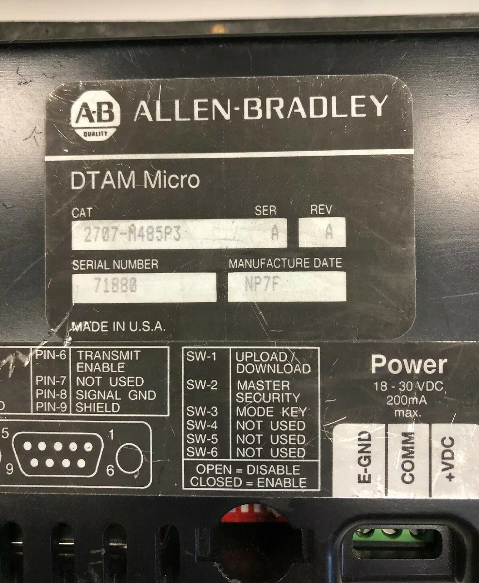 Allen Bradley 2707-M485P3 DTAM Micro Operator Interface Ser. B LCD.