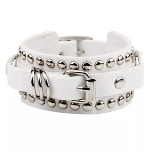 Vegan Leather Bracelet stud belt cuff punk emo edgy goth black white - Picture 12 of 12