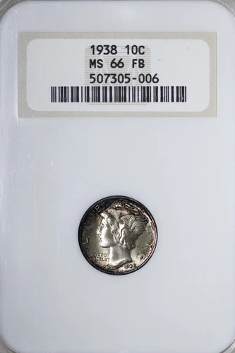 GEM BU 1938 Mercury Dime NGC MS66 FB Full Split Bands! Old Fat Holder SCNW