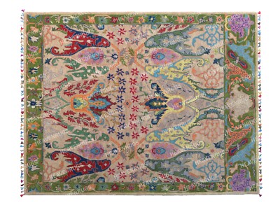 Handmade Ikat Pink Wool Area Rug Traditional Tufted Indian Carpet DDP postage