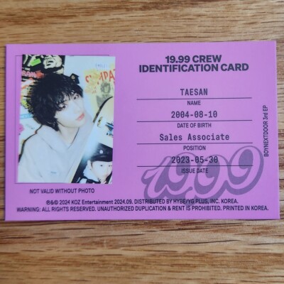Taesan Official Crew Identification Photocard Boynextdoor 3rd EP