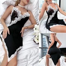 Women Lace Modal Sleepwear Chemises V-Neck Full Slip Babydoll Nightgown US