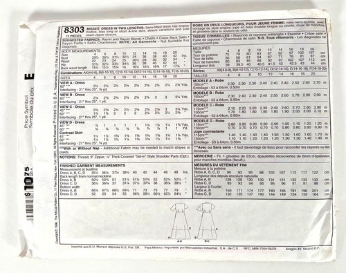 8303 McCalls Sew Pattern Misses Dress in two lengths & Sleeve options Size 4-6-8 - Picture 2 of 4