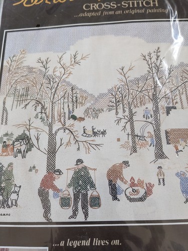 Grandma Moses Cross Stitch "Sugaring Off" 'Ballon' Paragon Sealed 12" x 16” Lot - Picture 5 of 16